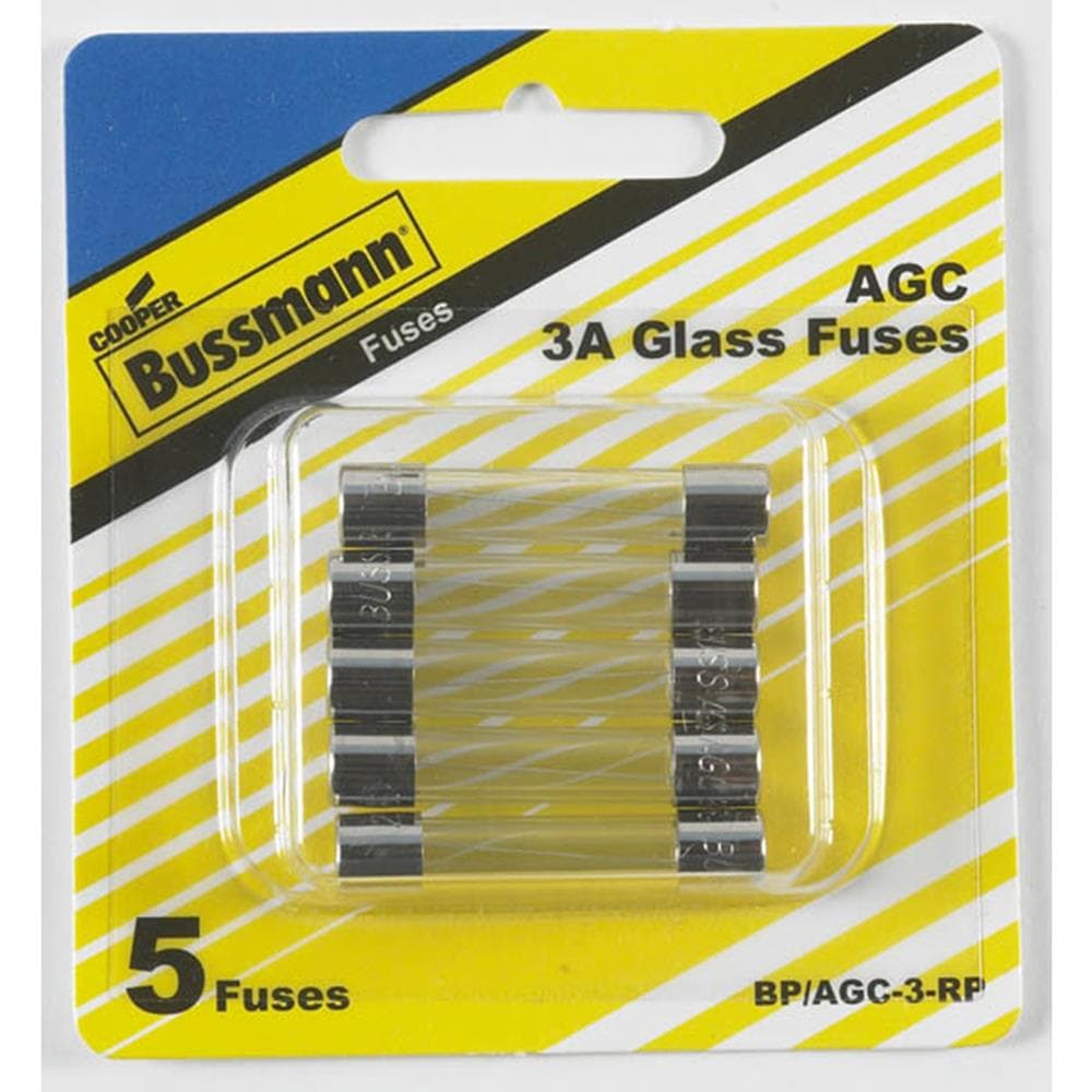 COOPER BUSSMANN AGC-3 FUSE 3 AMP 250V FAST ACTING FIVE PIECES 