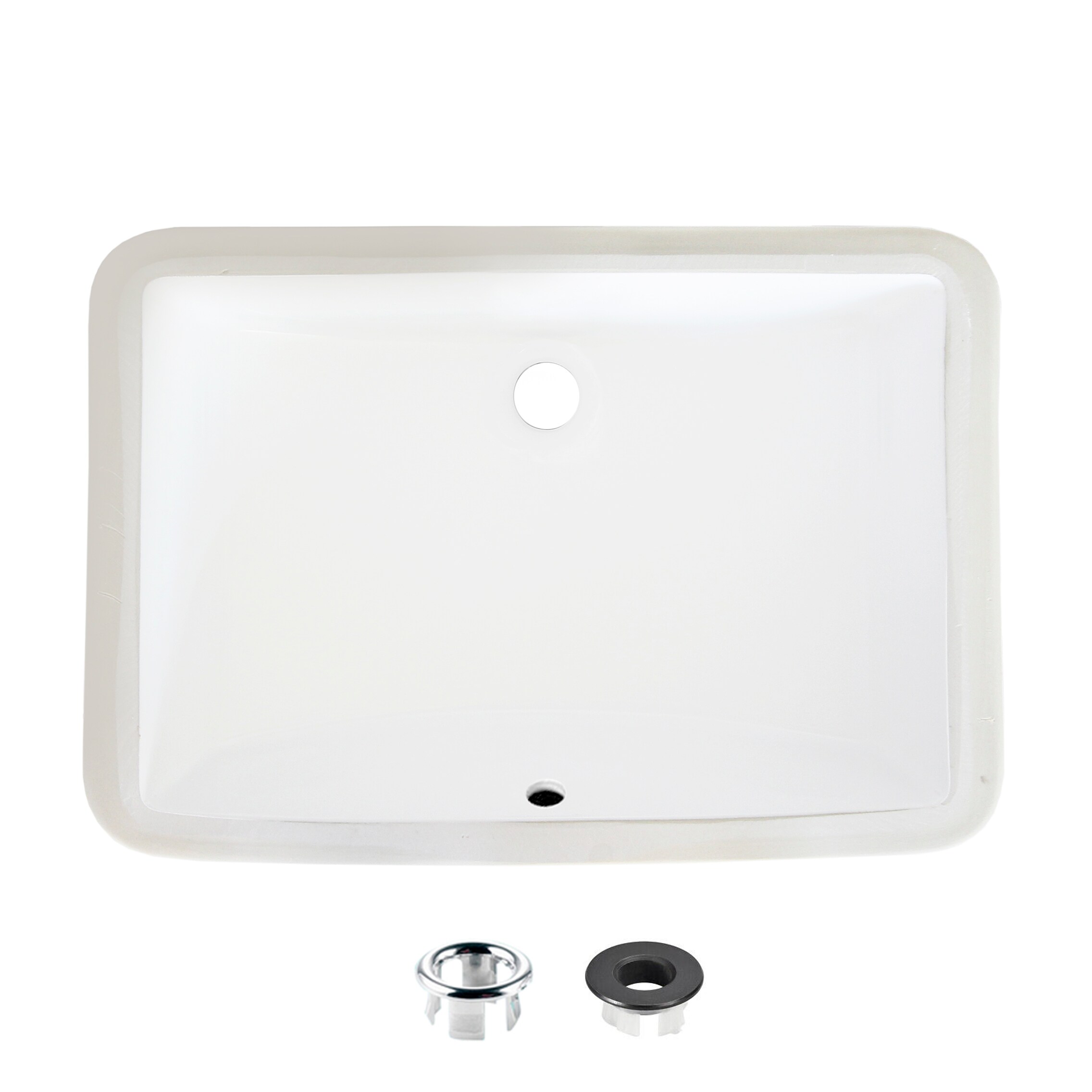 White P-203A STYLISH® 21 Ceramic Porcelain Rectangular Undermount Bathroom Sink with Black Overflow