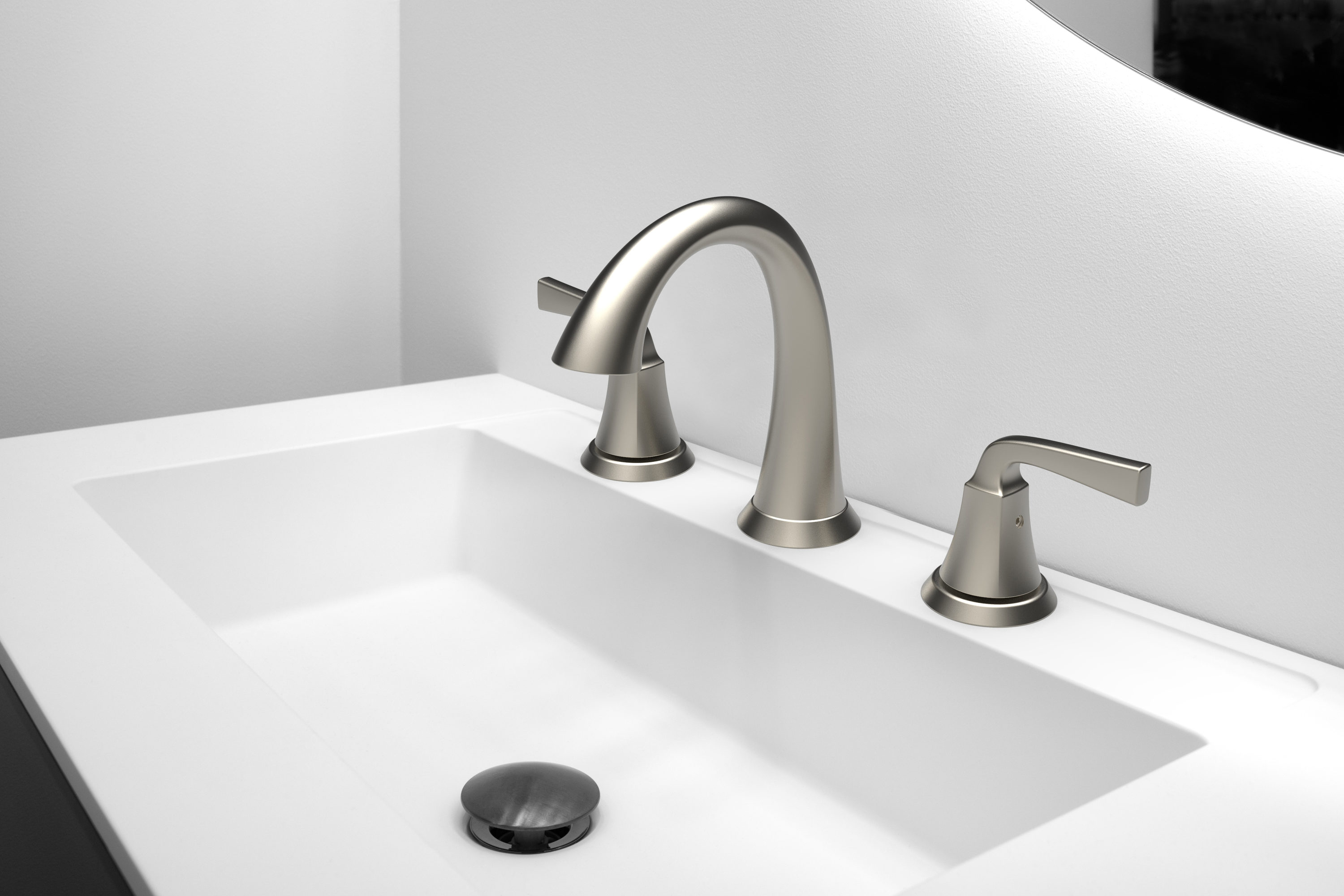 allen + roth Mullen Brushed Nickel 2-handle Widespread WaterSense High-arc Bathroom Sink Faucet with Drain