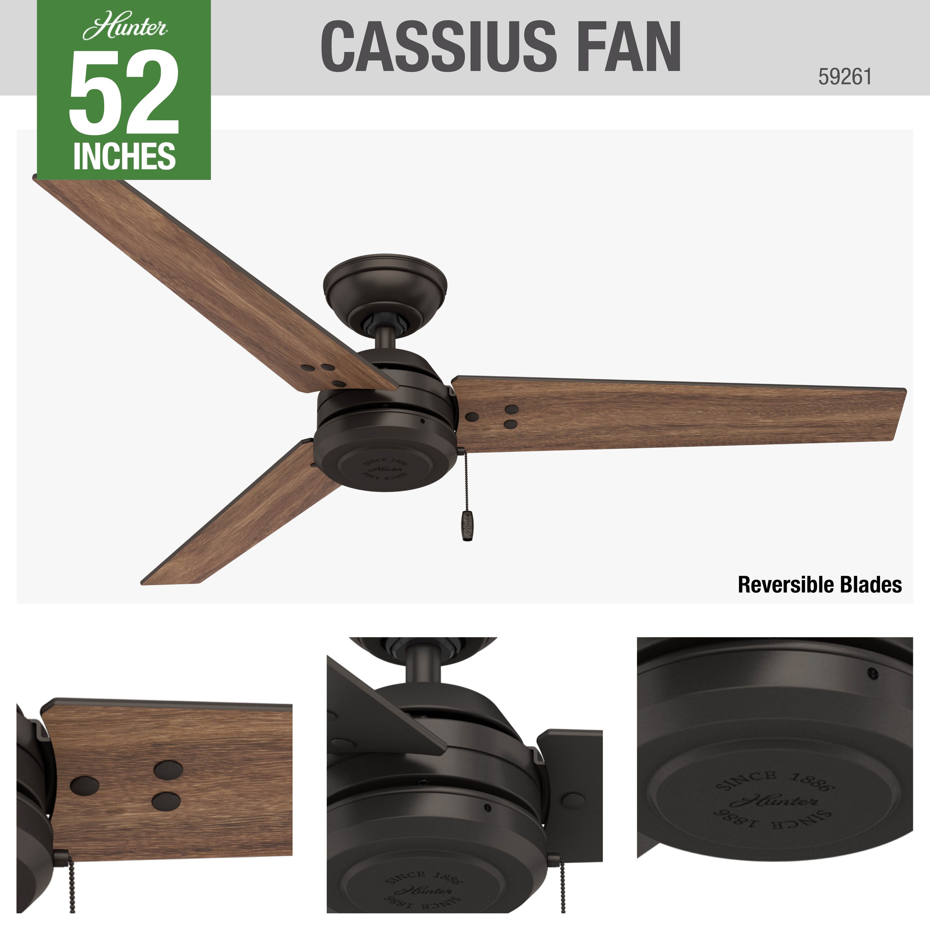 Matte Black Details about   Hunter Cassius 52 Inch Ceiling Fan w/ Pull Chain Open Box 