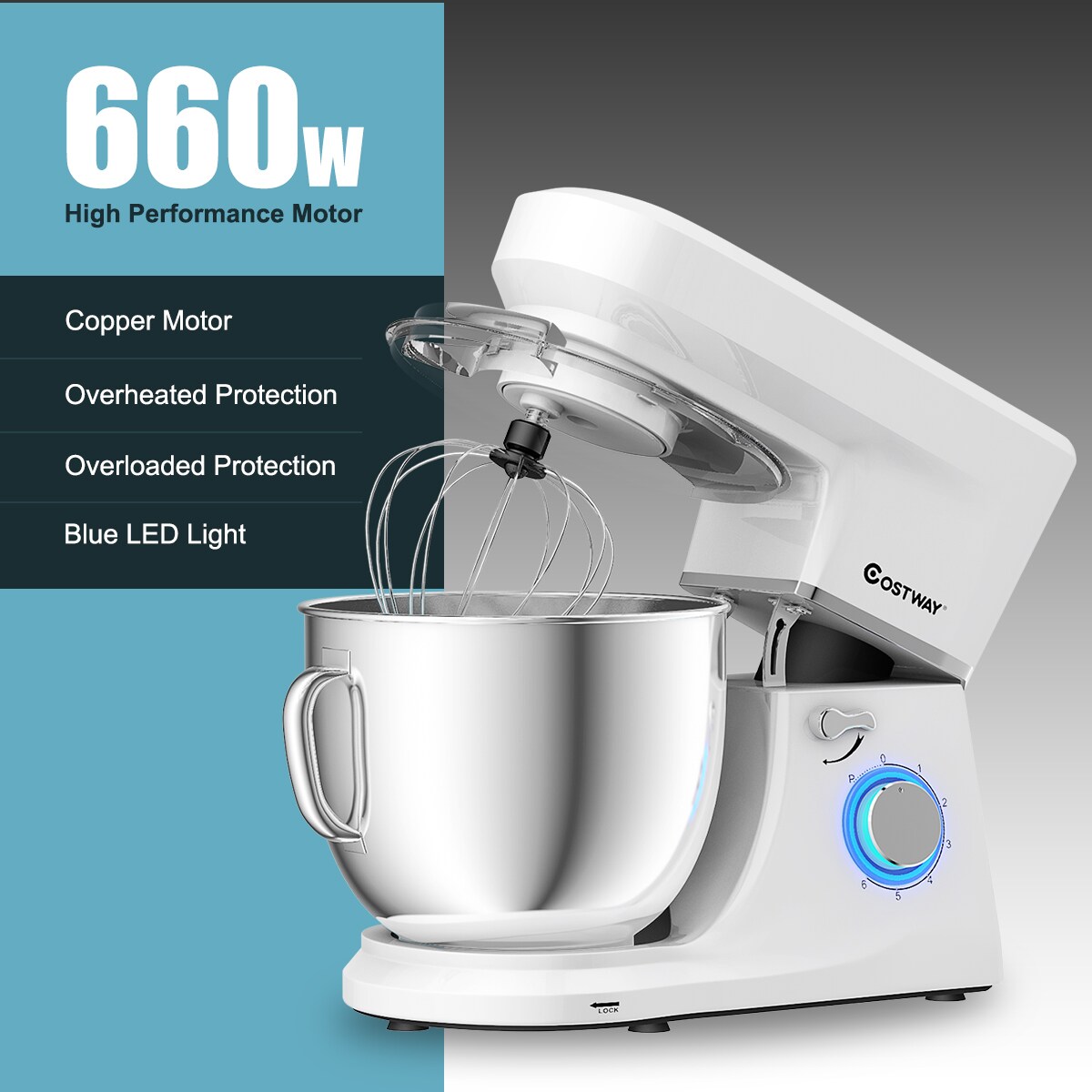 Goplus 7.5-Quart 6-Speed White Commercial/Residential Stand Mixer