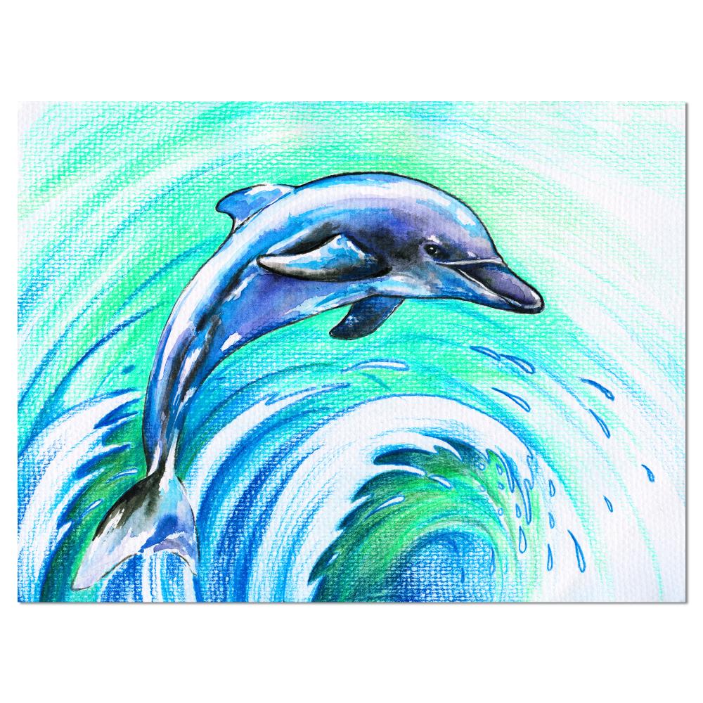 Designart Jumping Dolphin Watercolor- Animal Canvas Art Print in the Wall  Art department at 