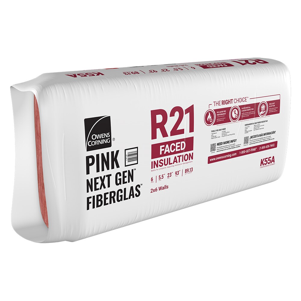 Owens Corning R-21 Faced 23 by 93 Fiberglass Batt Insulation Fits 2x6 Floor or Walls a Total of 10 Bags and Square Footage of 891.3 FT 