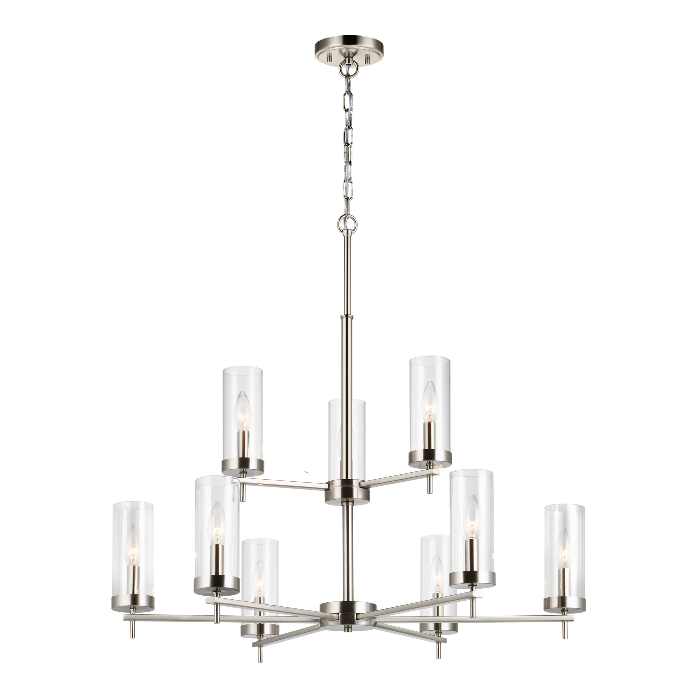 Sea Gull Lighting Zire 9-Light Brushed Nickel Bronze Chandelier with Clear  Glass Shades with Dimmable Candelabra LED Bulb