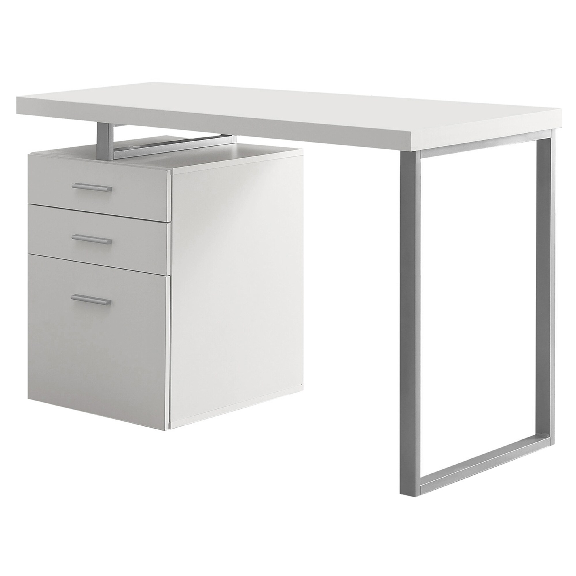 Monarch Specialties Contemporary Home and Office - 1 Storage Drawer and 2 Open Shelves Computer Desk Chrome 48 L Glossy White  