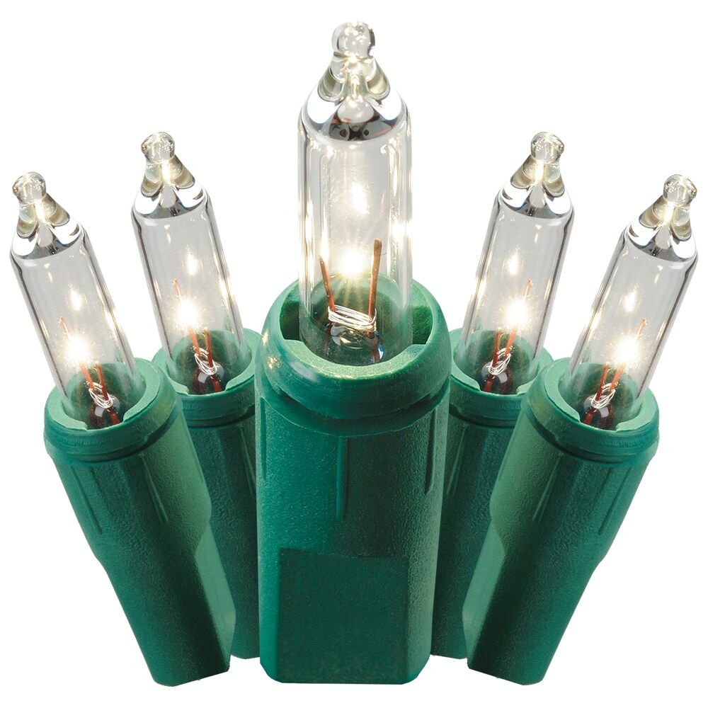 Christmas Green Cord Light Set String Strand Miniature Clear Bulbs 50 CT 