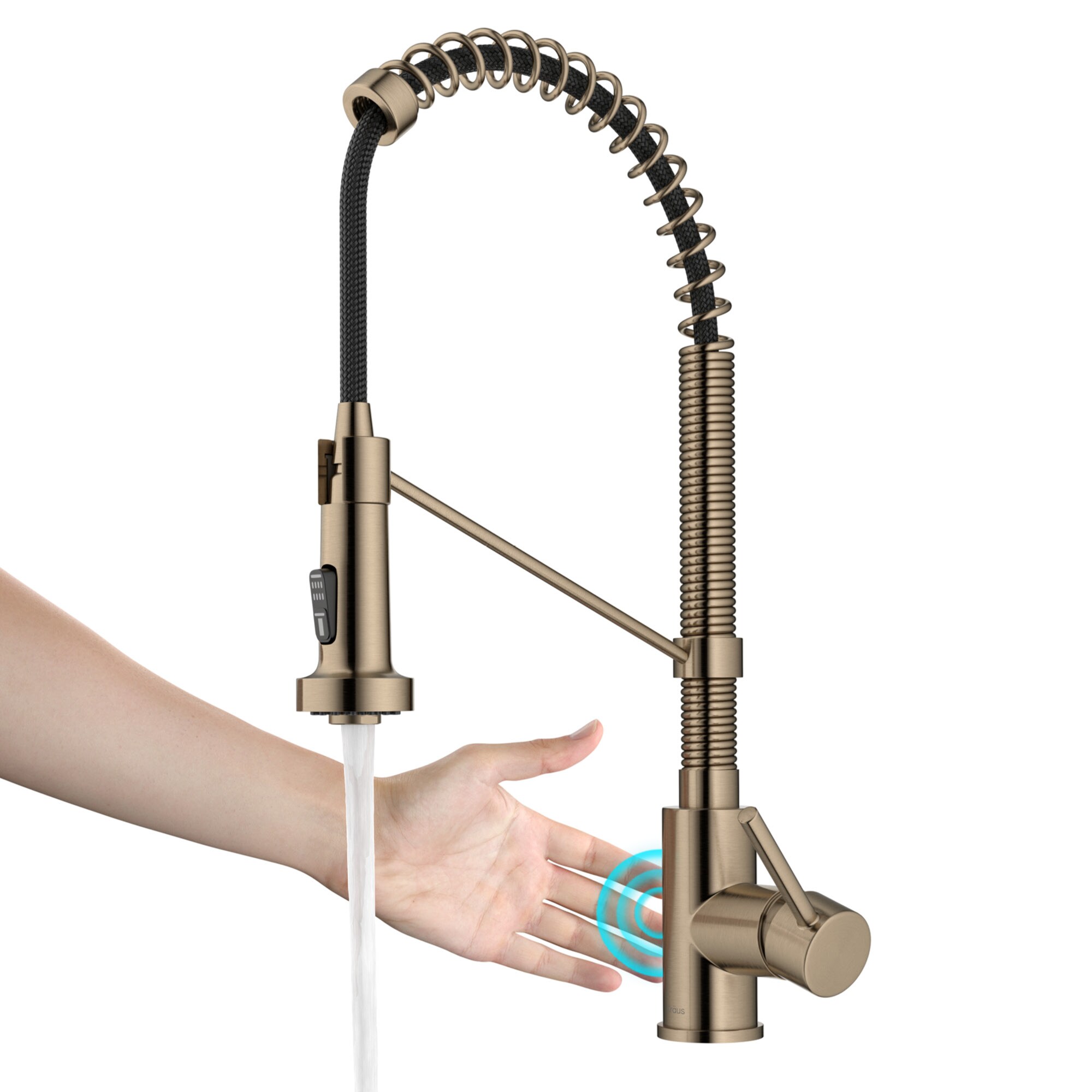 Kraus Bolden Spot Free Antique Champagne Bronze Single Handle Pull-down  Touchless Kitchen Faucet with Sprayer Function