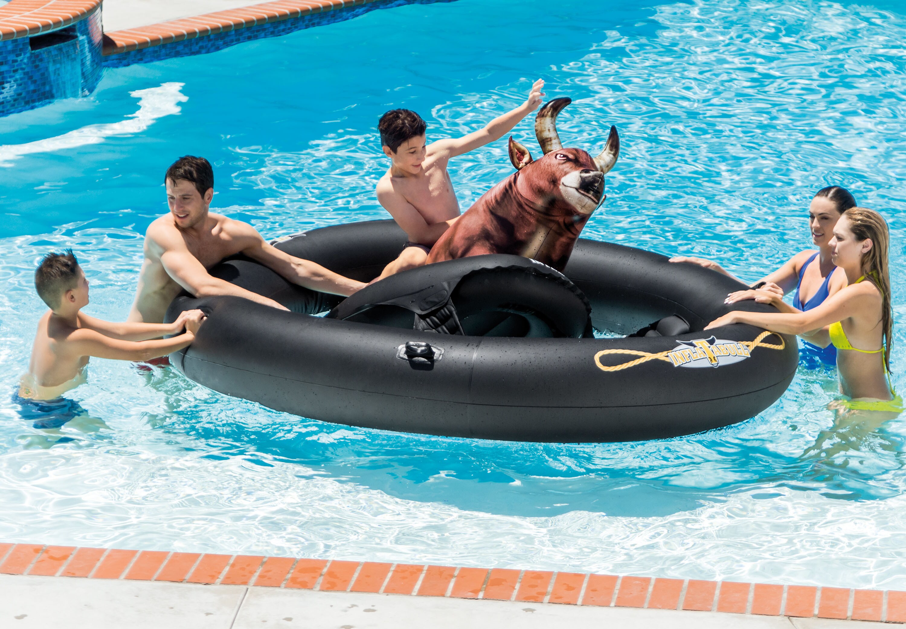 Inflatable Ride-On Pool Toy with Realistic Printing for sale online Intex Inflat-A-Bull 