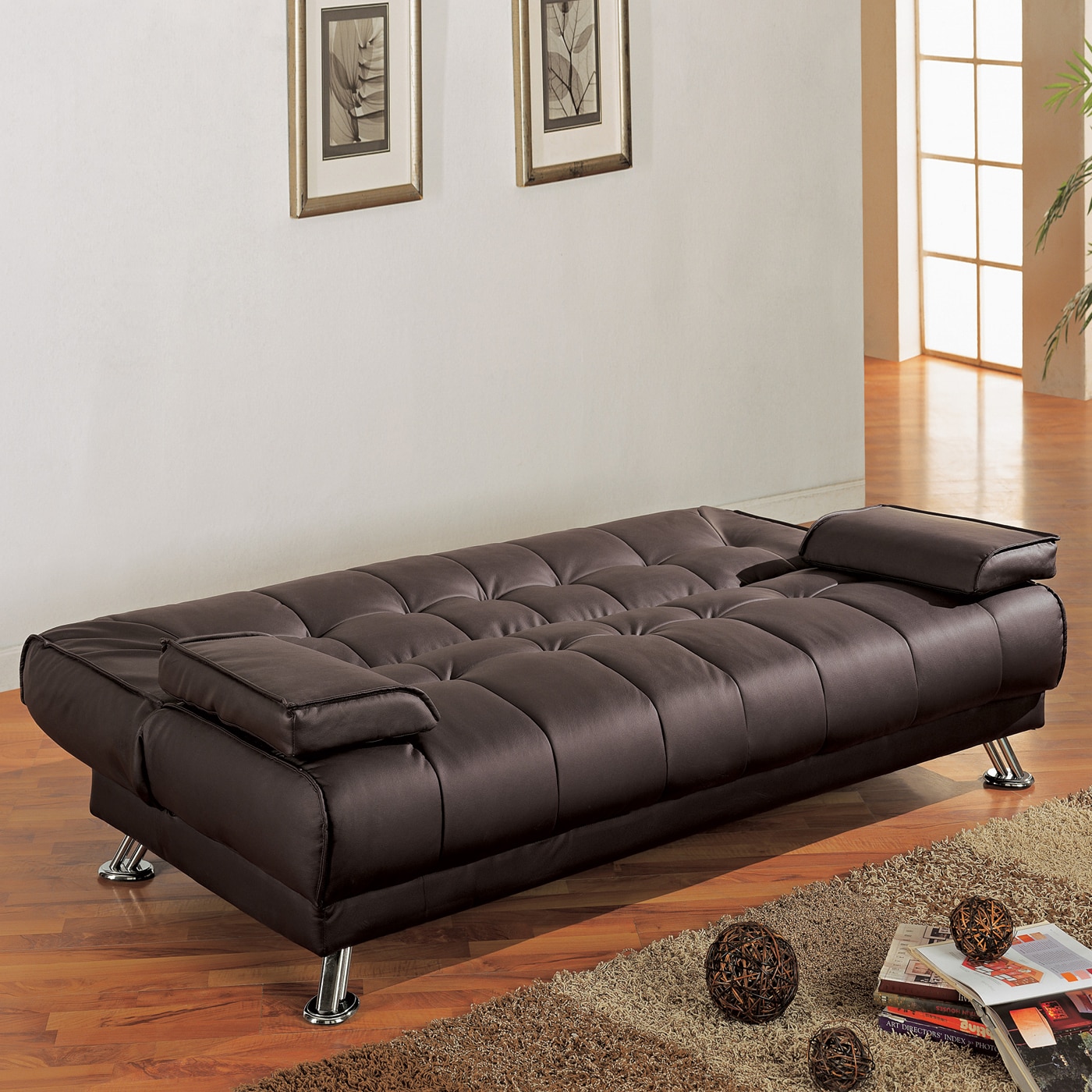 Coaster Fine Furniture Brown Faux Leather Sofa Bed In The Futons & Sofa ...