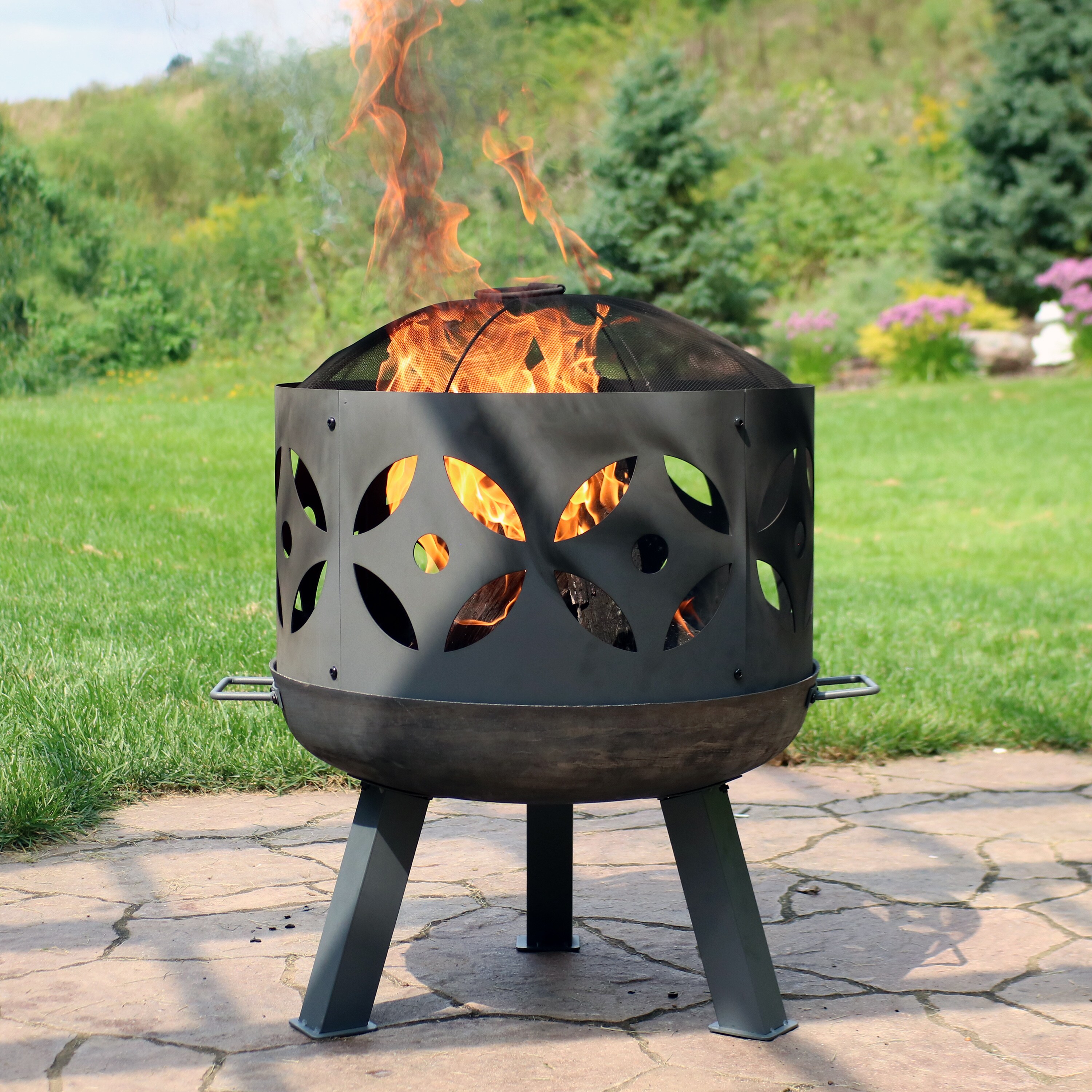 25'' Outdoor Fire Pit Round Iron Firepit Wood Burning for Backyard Patio Garden for sale online 