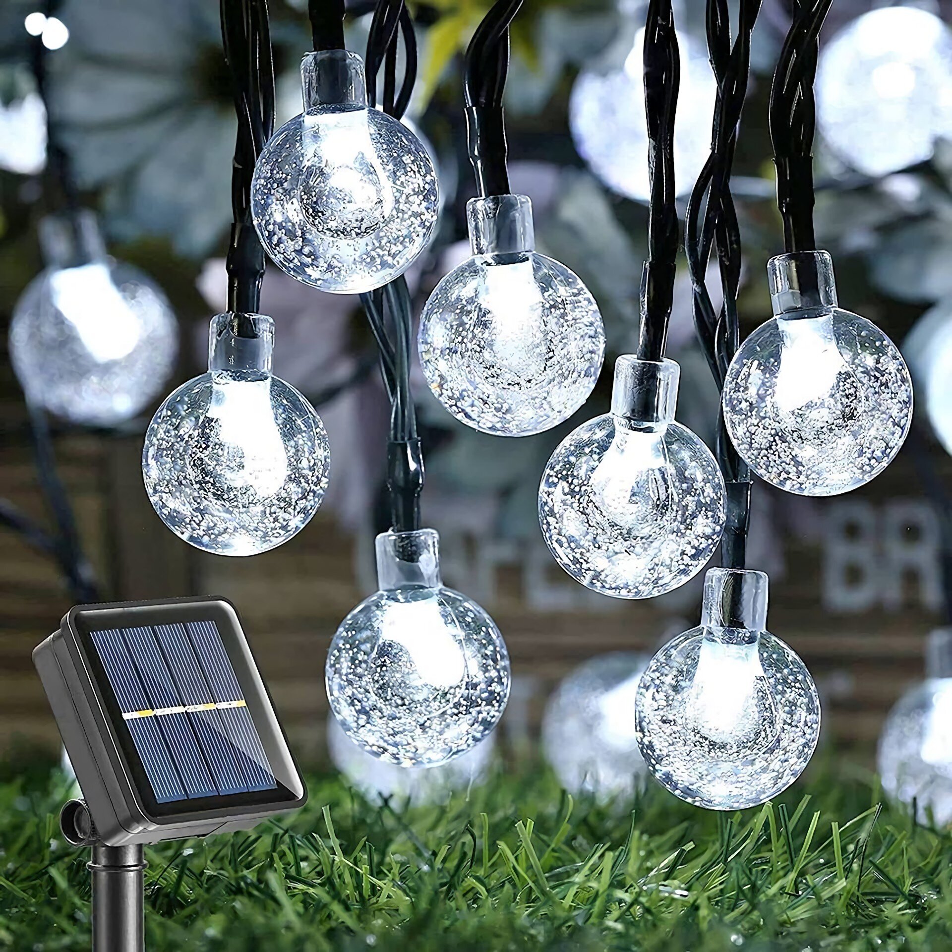 Led String Ball Lights Waterproof Solar Powered For Outdoor Garden Decoration 