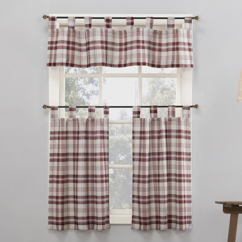 Gingham and Blooms Single Window Floral Valance Tie-Up Underlay Red White Checks 