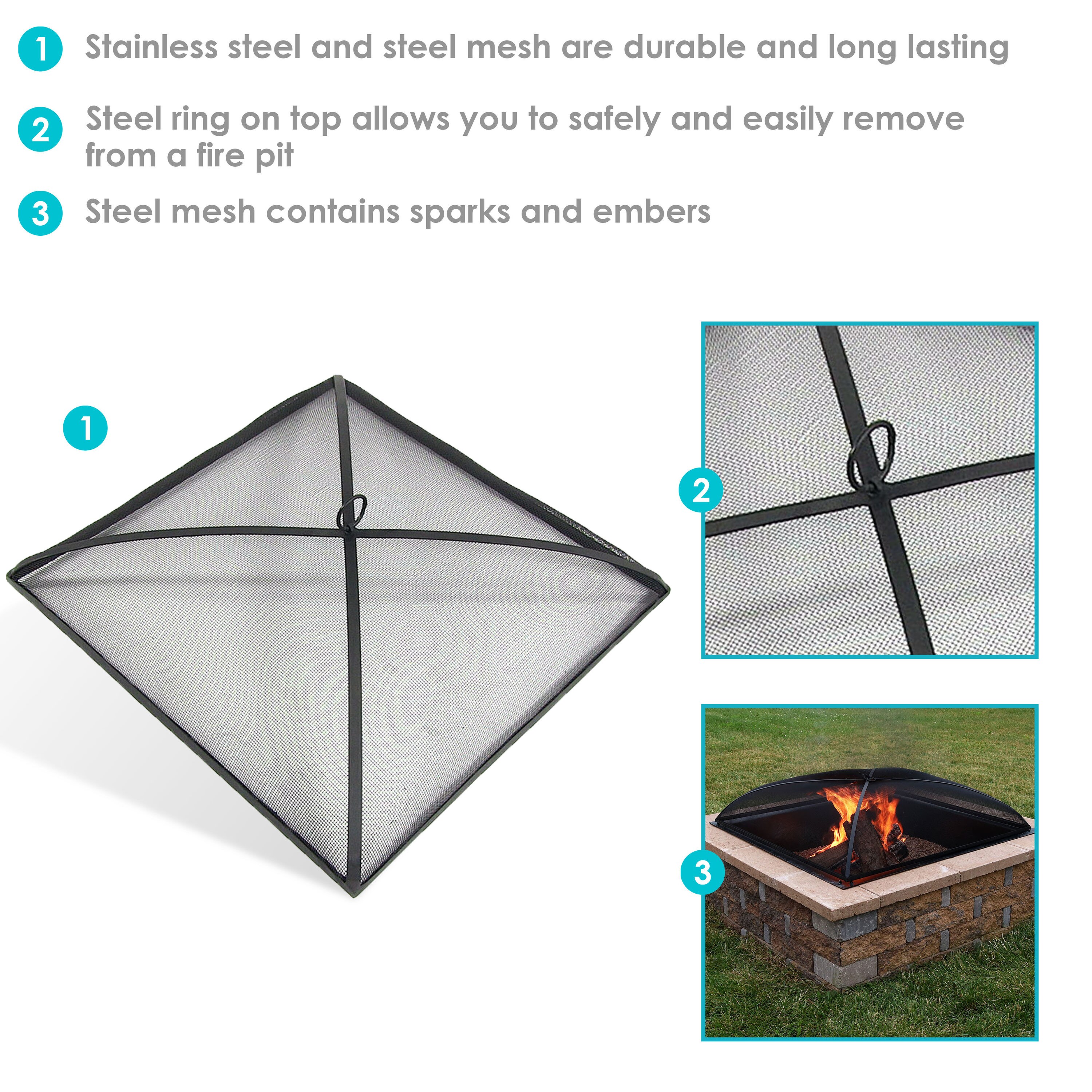 Outdoor Heavy Duty Steel Square Firepit Lid Protector 31 Inch Black Metal Mesh Fire Pit Replacement Accessory Sunnydaze Fire Pit Spark Screen Cover