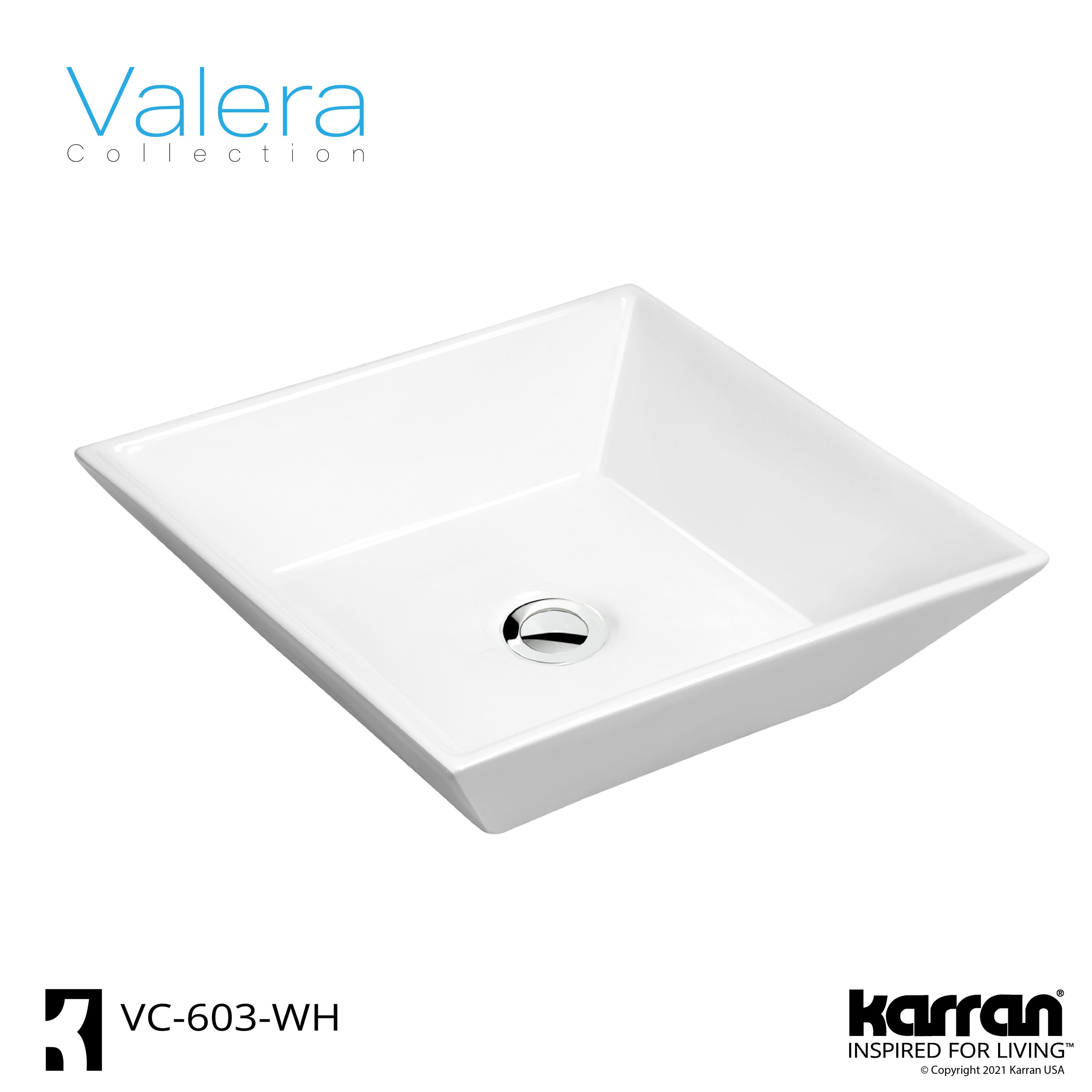 Karran Valera White/Glossy Vessel Square Modern Bathroom Sink (16.25-in x 16.25-in)