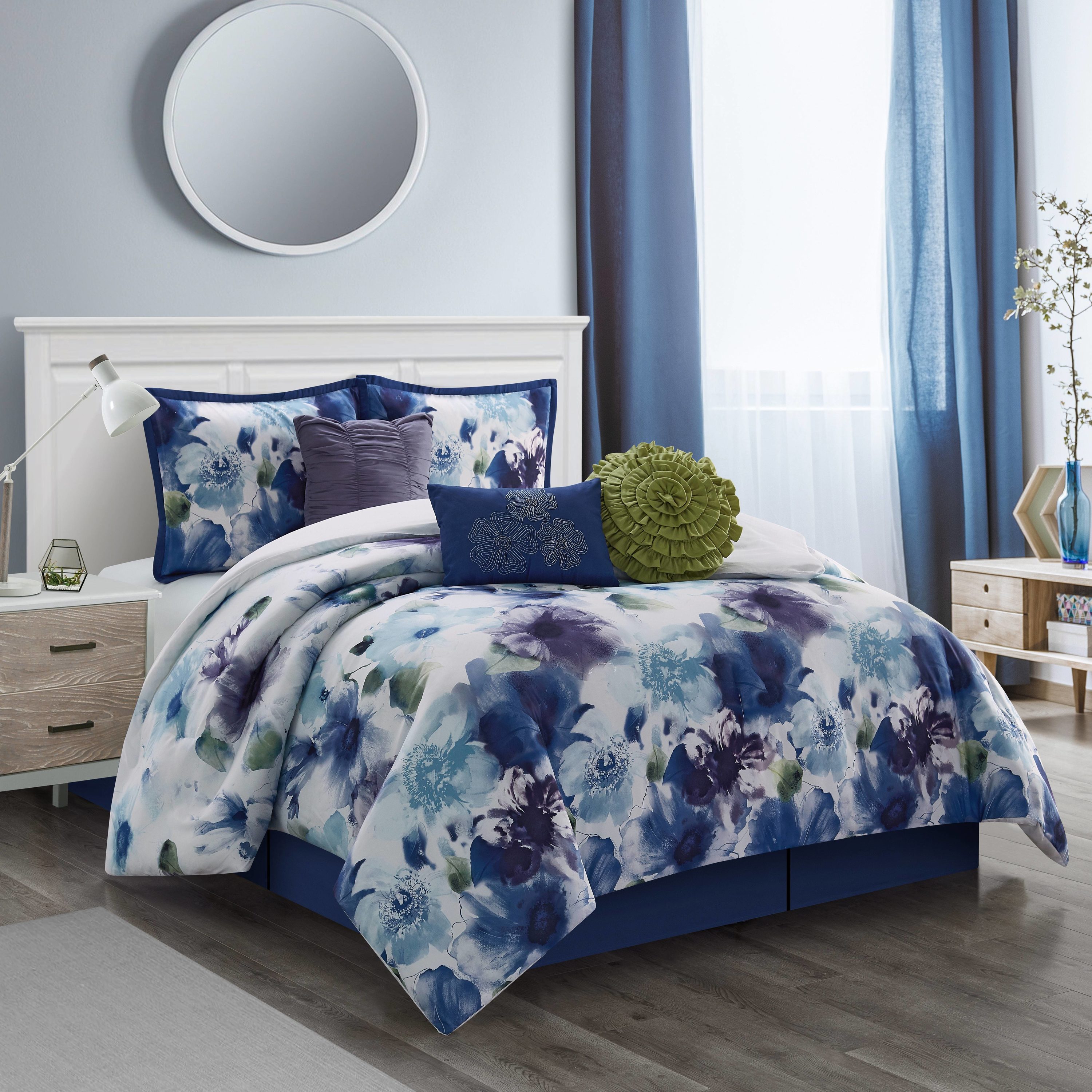 blue and purple queen comforter set