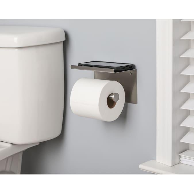 Silver, Single Roll - 4.3x3.7x7.2 inch SUS304 Stainless Steel Wall Mounted Bathroom Tissue Shelf with Phone Tray 2 Ways to Install with Drill-Free Glue & Screw Parts GEMITTO Toilet Paper Holder 