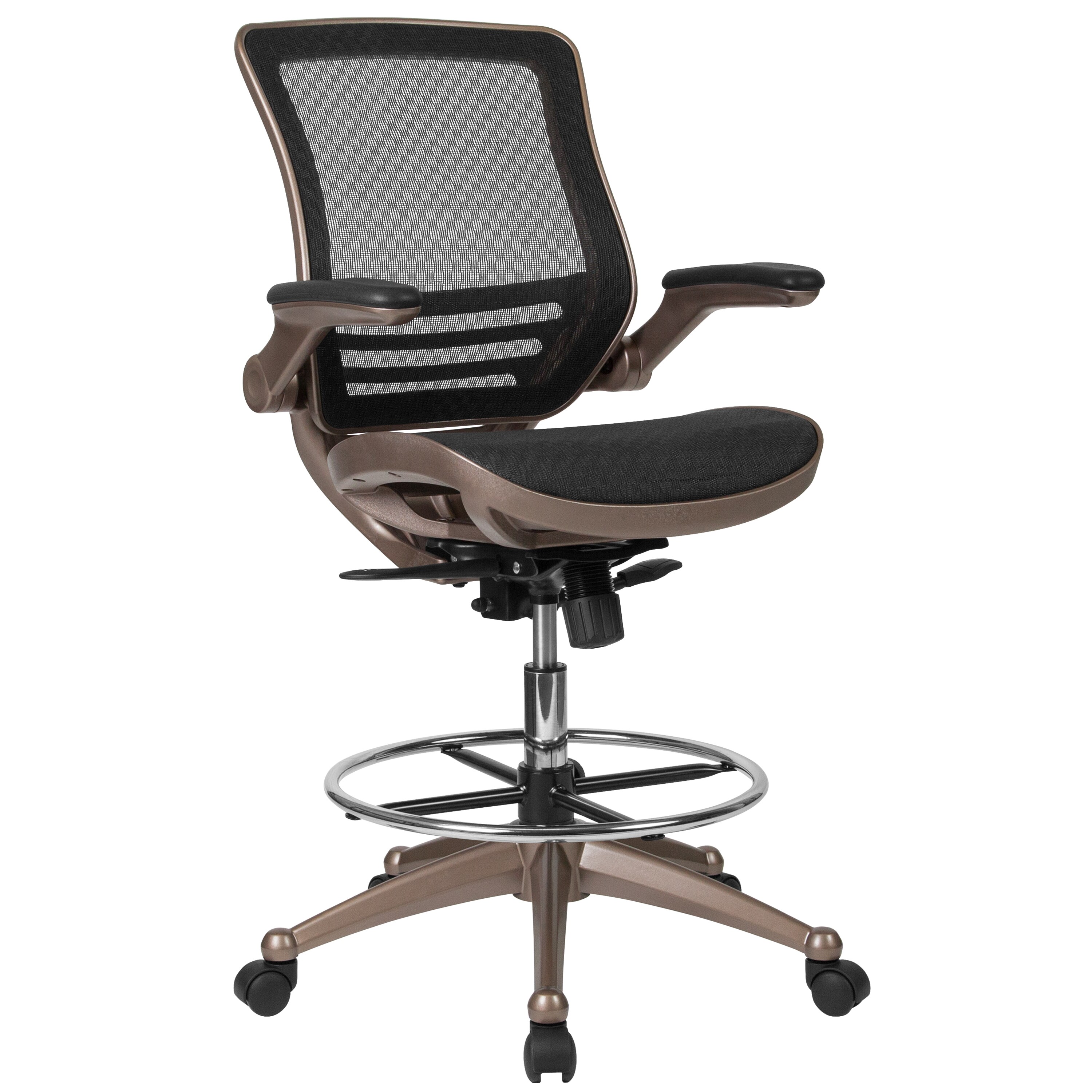 Drafting Chair Tall Office Chair Adjustable Height with Arms Foot Rest Back Support Rolling Swivel Desk Chair Mesh Drafting Stool for Adults,Black 