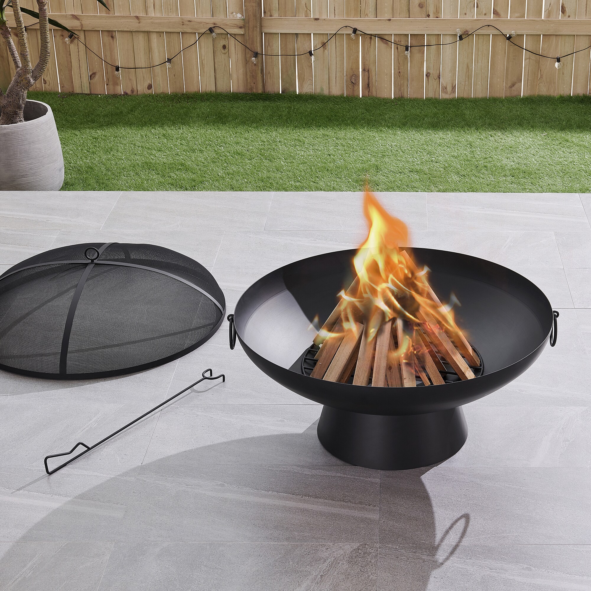 Round Fire Pit Dark Charcoal Ove Decors Brooks Wood Burning 28 in 