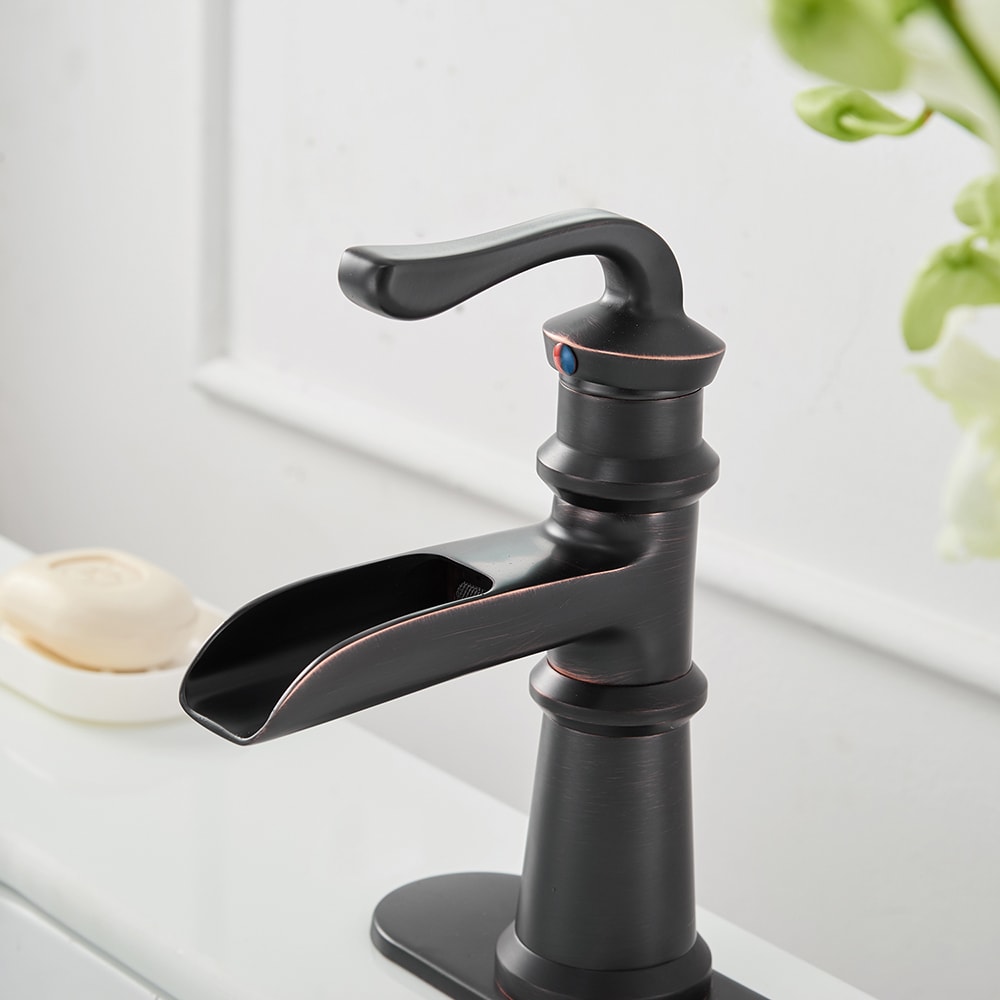 Votamuta Bathroom Single Lever Waterfall Spout Basin Sink Vanity Faucet with Pop Up Drain and Cover Plate