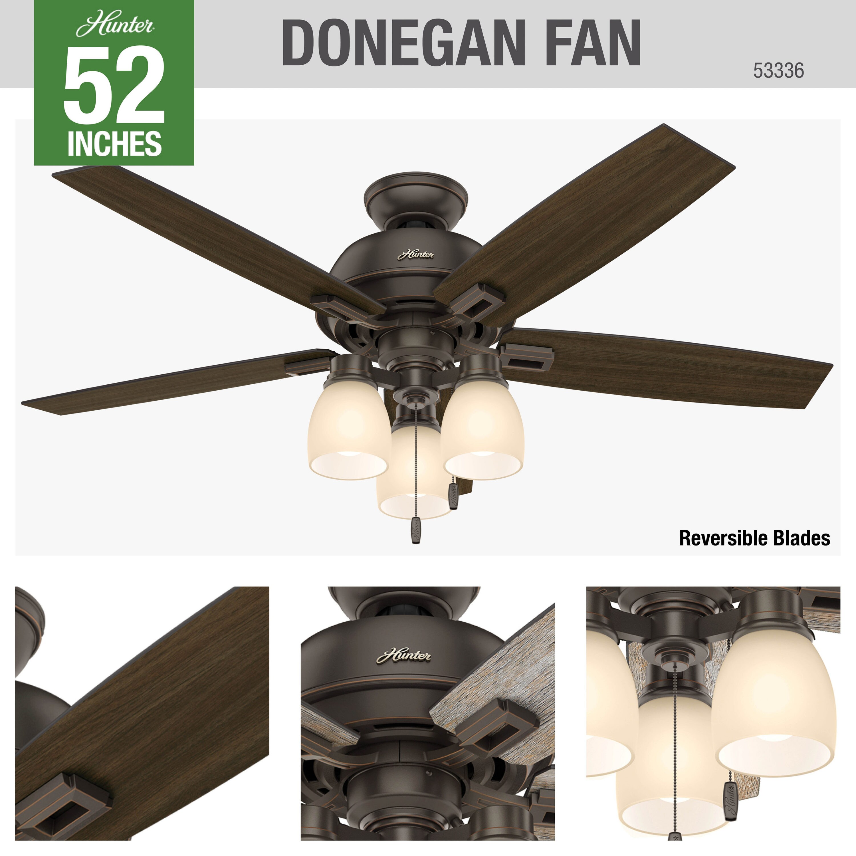 Hunter Fan Company 53342 Donegan Low Profile 52 Inch Ceiling Fan Onyx Bengal 