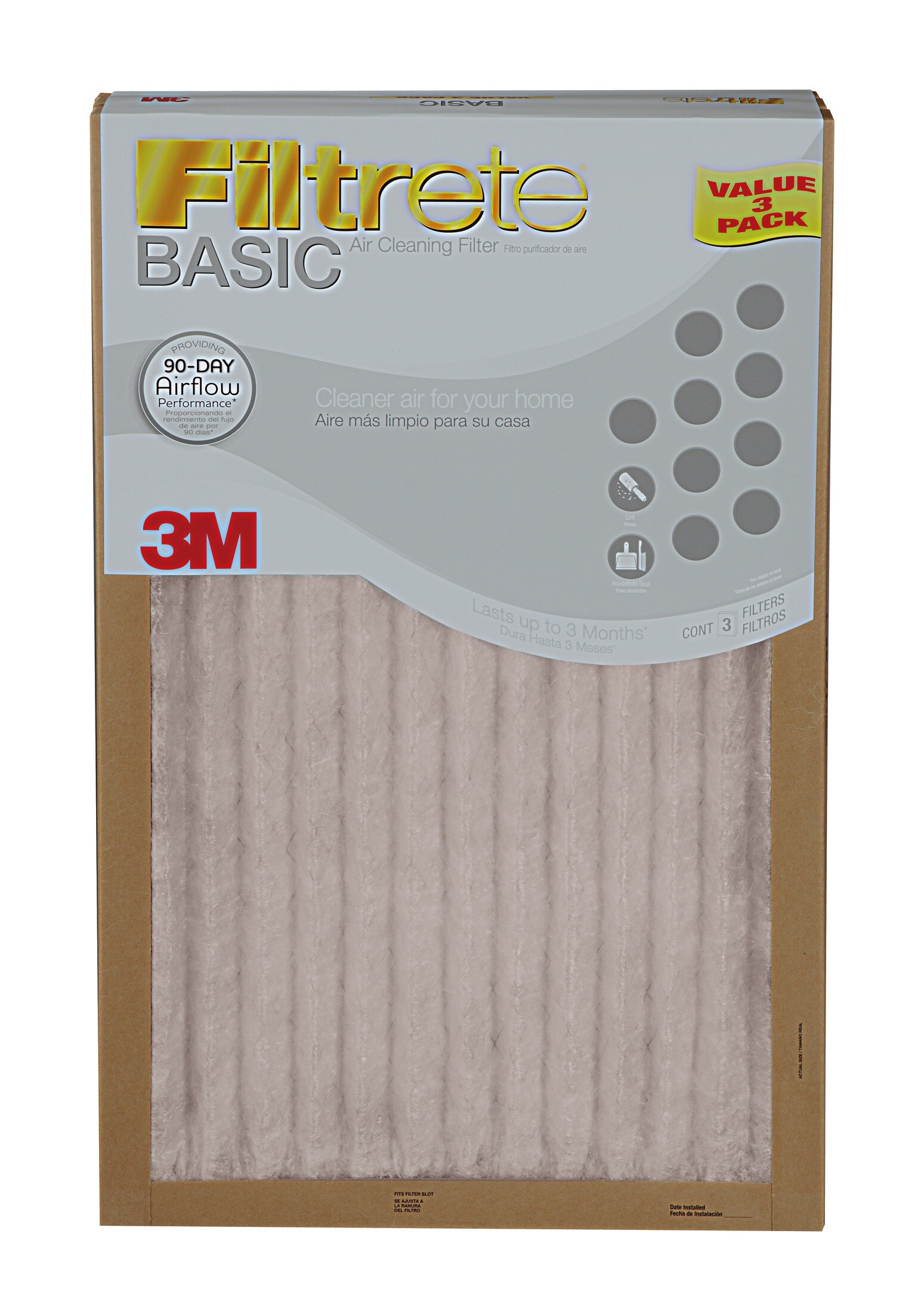 FILTRETE BASIC 3M AIR FURNACE FILTER WHITE PLEATED 3 PACK-Many Sizes 