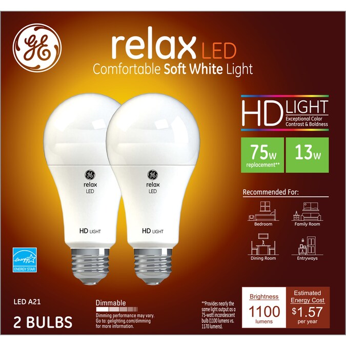 Ge Relax 75 Watt Eq A21 Soft White Dimmable Led Light Bulb 2 Pack In The General Purpose Led Light Bulbs Department At Lowes Com