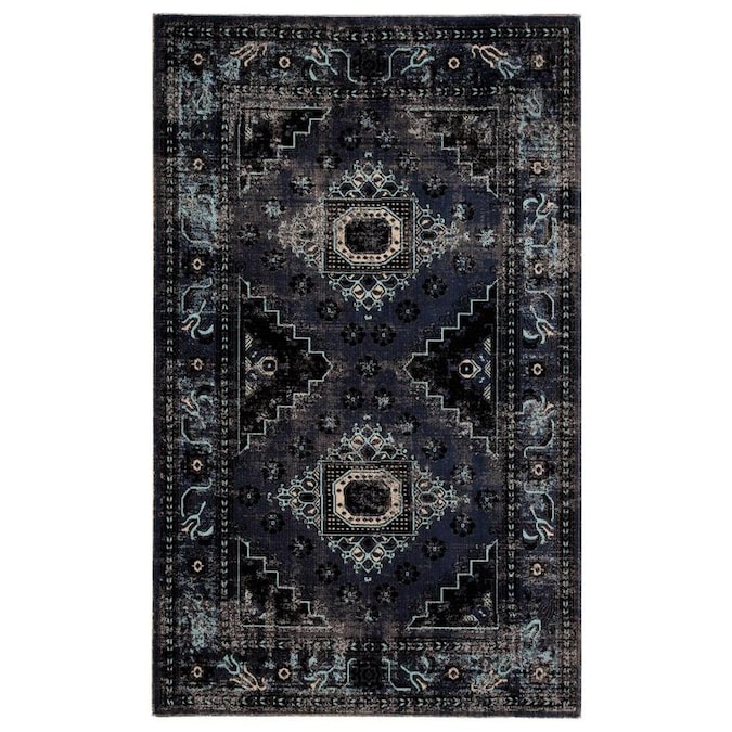 Shari 9 X 12 Black Blue Indoor Outdoor Medallion Southwestern Area Rug In The Rugs Department At Lowes Com