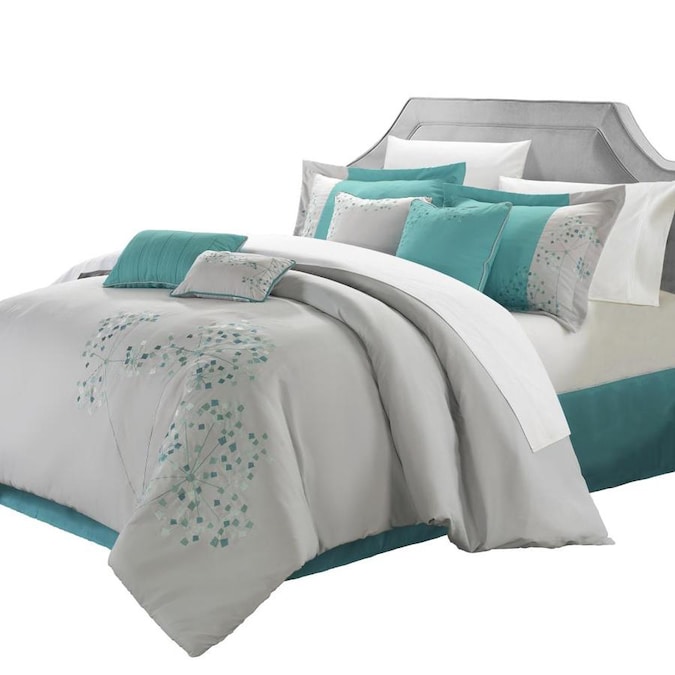 Chic Home Design Pink Floral 8 Piece Grey Turquoise King Comforter Set In The Bedding Sets Department At Lowes Com