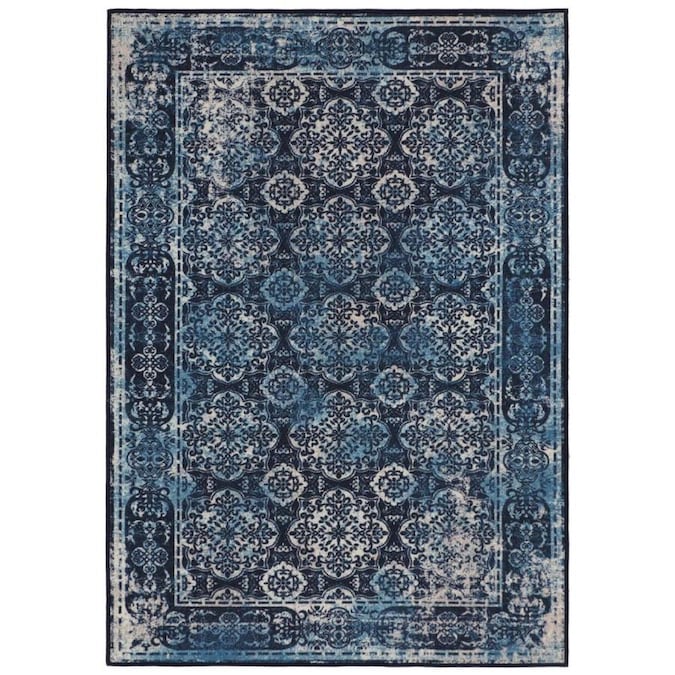 Zig Zag Porto Tile 5 X 7 Blue Indoor Distressed Overdyed Area Rug In The Rugs Department At Lowes Com