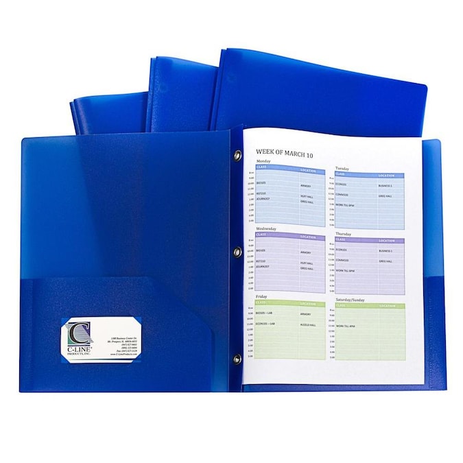 for Letter Size Papers Assorted Colors 32960 C-Line Two-Pocket Heavyweight Poly Portfolio with Prongs 10 Pack Includes Business Card Slot
