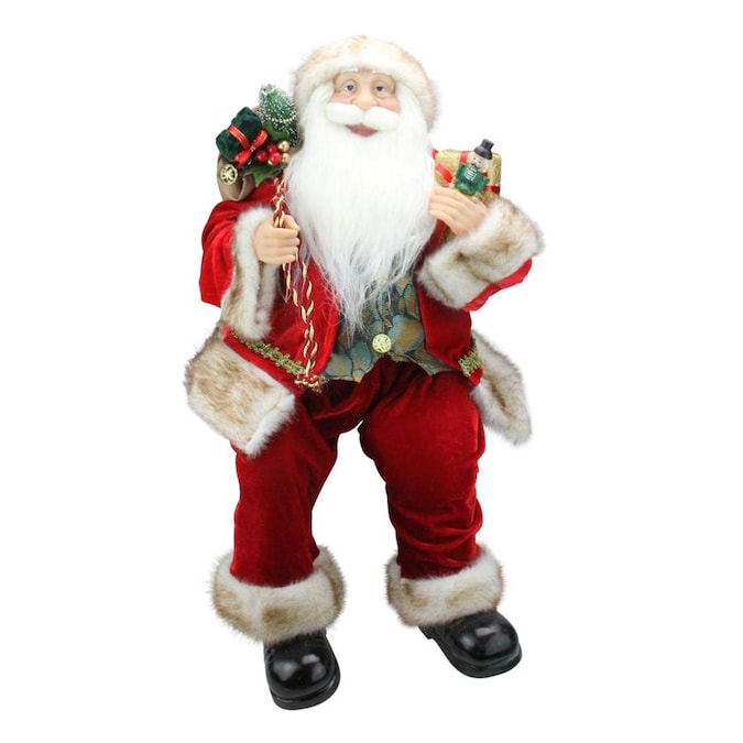Northlight 24 In Chic Sitting Santa Claus Christmas Figure With Gift Bag And Presents In The Novelty Christmas Decorations Department At Lowes Com