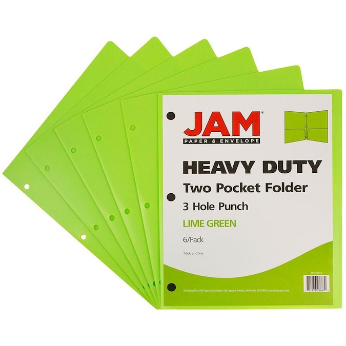 6//Pack JAM PAPER Heavy Duty Plastic 2 Pocket School Folders Lime Green