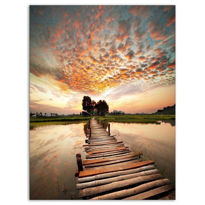 Designart Makeshift Wooden Pier Over River Sea Bridge Canvas Art Print In The Wall Art Department At Lowes Com
