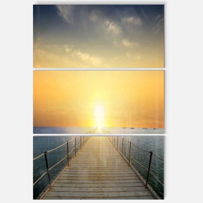 Designart Ocean Sunset With Pier Seascape Metal Wall Art In The Wall Art Department At Lowes Com