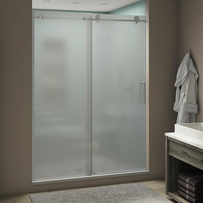 Arizona Shower Door Traditional 67 375 In H X 63 In To 65 In W Semi Frameless Bypass Sliding Brushed Nickel Shower Door Clear Glass In The Shower Doors Department At Lowes Com