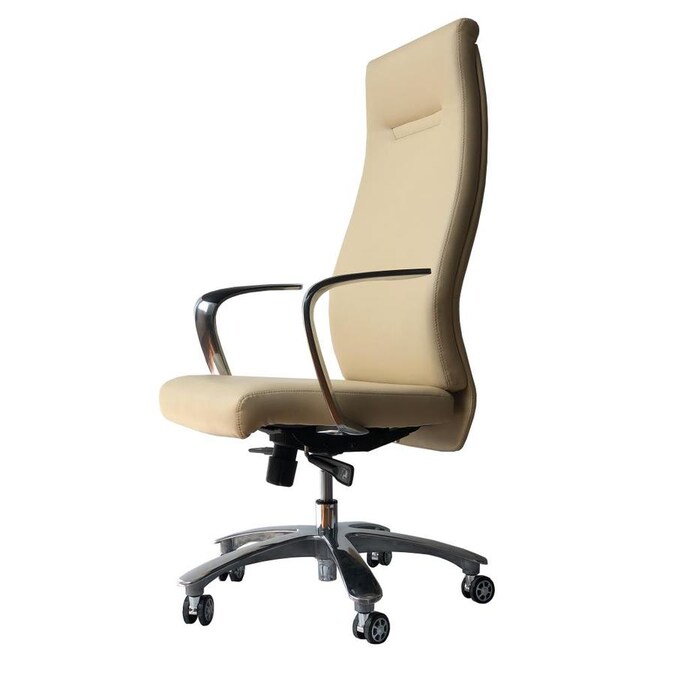 Benzara High Back Ergonomic Executive Leatherette Office Swivel Chair With Casters Beige And Chrome In The Office Chairs Department At Lowes Com