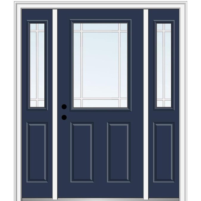 Mmi Door 50 In X 80 In Fiberglass Half Lite Left Hand Inswing Black Painted Prehung Single Front Door With Left Sidelight With Brickmould In The Front Doors Department At Lowes Com