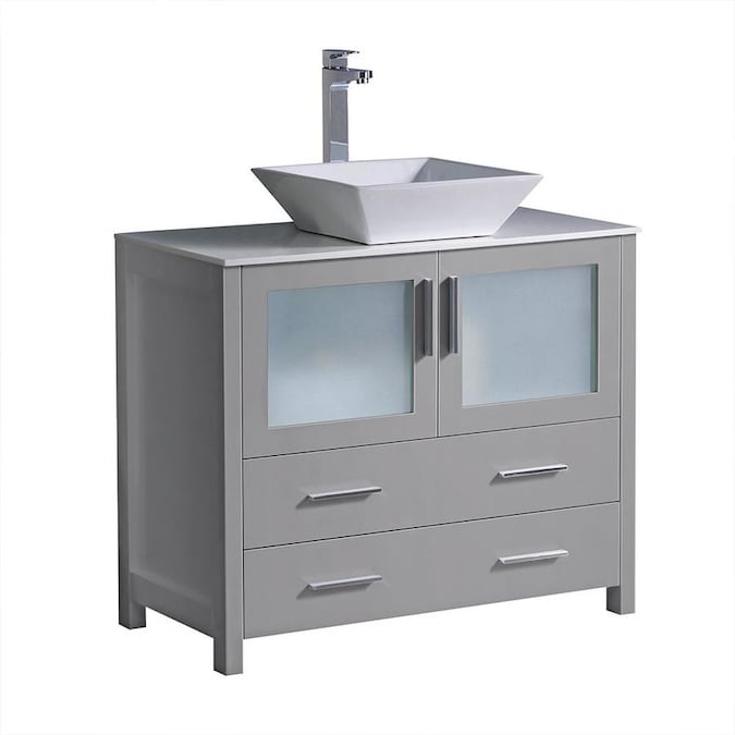 Fresca Fresca Torino 36 In Gray Modern Bathroom Cabinet With Vessel Sink In The Bathroom Vanities With Tops Department At Lowes Com