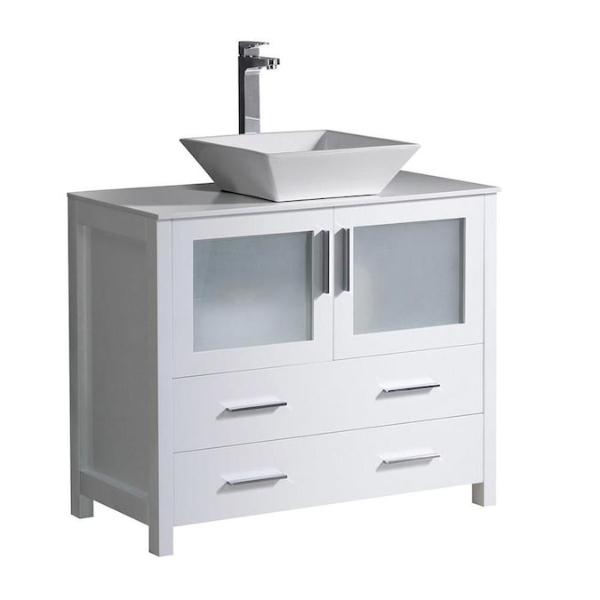 Fresca Fresca Torino 36 In White Modern Bathroom Cabinet With Top And Vessel Sink In The Bathroom Vanities With Tops Department At Lowes Com