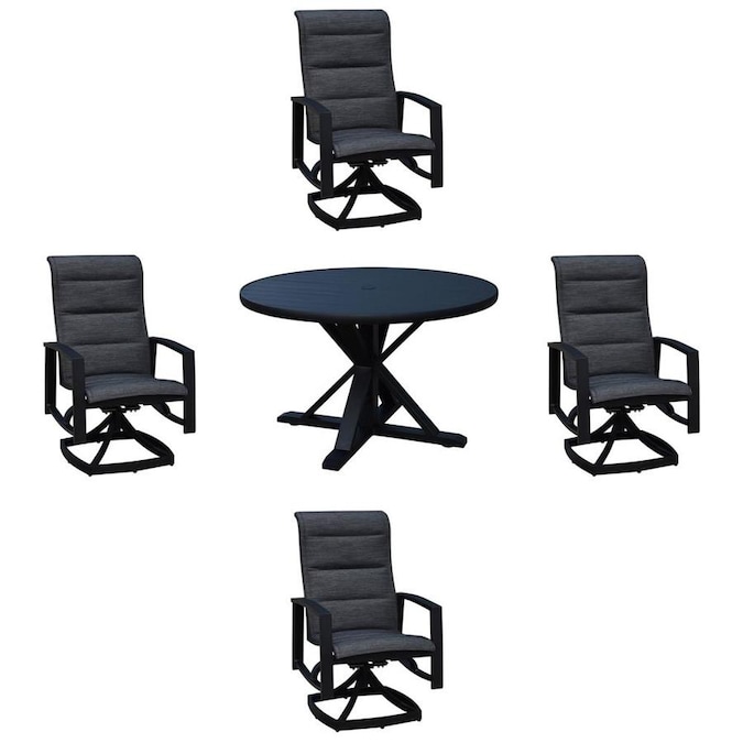Courtyard Casual Courtyard Casual Santorini 5 Piece Black Motion 48 In Round Dining Table Set With 4 Padded Swivel Sling Chairs In The Patio Dining Sets Department At Lowes Com