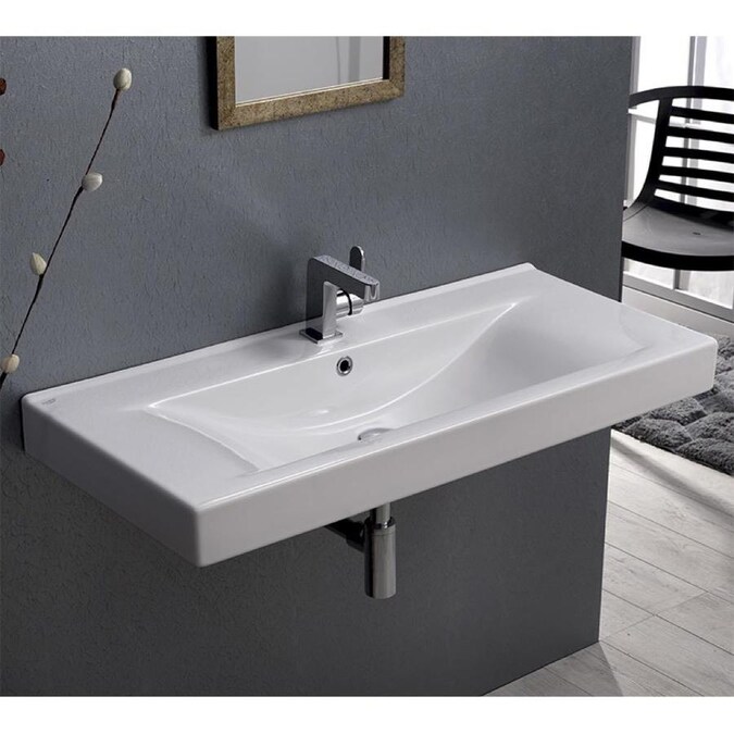 Nameeks Mona White Ceramic Wall Mount Rectangular Bathroom Sink With Overflow Drain 40 In X 17 5 In In The Bathroom Sinks Department At Lowes Com