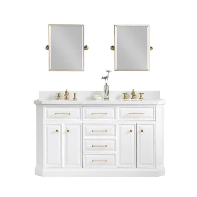 Water Creation Palace 60 In Pure White, Kenston 60 White Double Sink Vanity With Backsplash