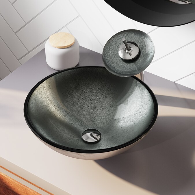 Mr Direct Mesh Tempered Glass Vessel Round Bathroom Sink 16 5 In X 16 5 In In The Bathroom Sinks Department At Lowes Com