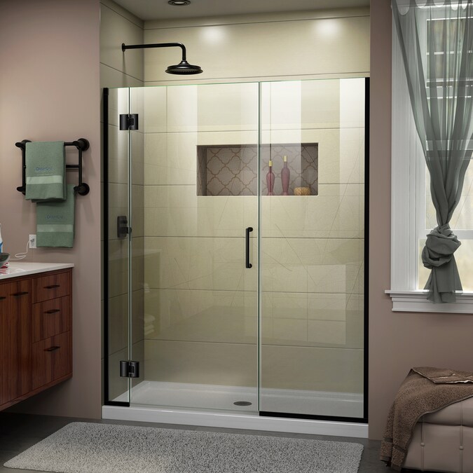 Dreamline Unidoor X 72 In H X 55 In To 55 5 In W Frameless Hinged Satin Black Shower Door Clear Glass In The Shower Doors Department At Lowes Com