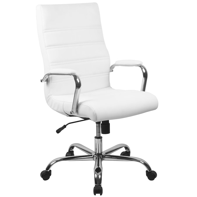 Flash Furniture White Leather Chrome Frame Contemporary Adjustable Height Swivel Executive Chair In The Office Chairs Department At Lowes Com