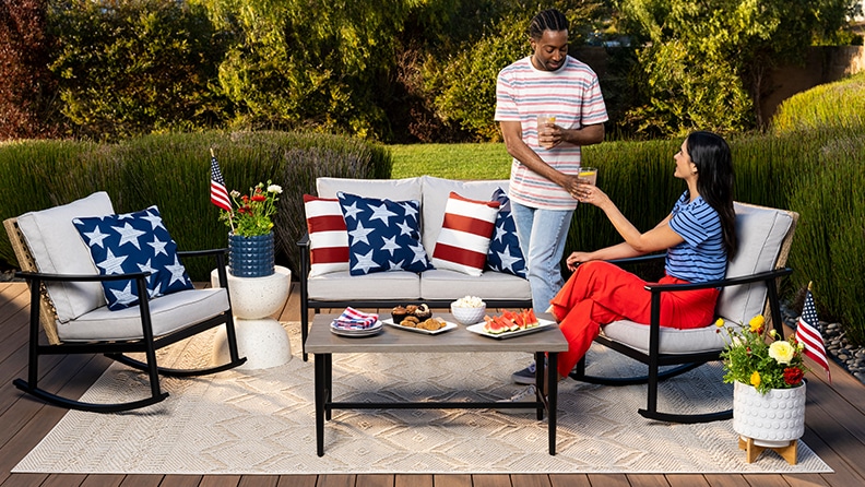 Red white and online blue lawn chairs