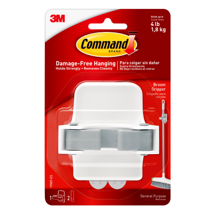 A white Command broom gripper in red packaging.