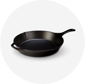 A black cast iron frying pan.