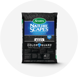 A bag of Scotts Nature Scapes black mulch.