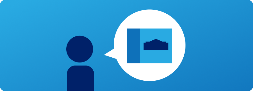A stick figure person with a speech bubble with a Lowe's pagoda inside.